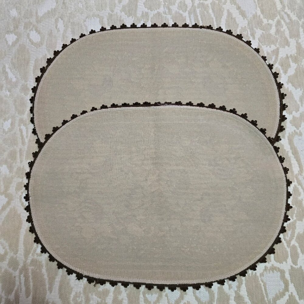 Set Of 2 Oval Vintage Tapestry Table Runner Gobelin Flower Pattern Off White - Picture 5 of 10